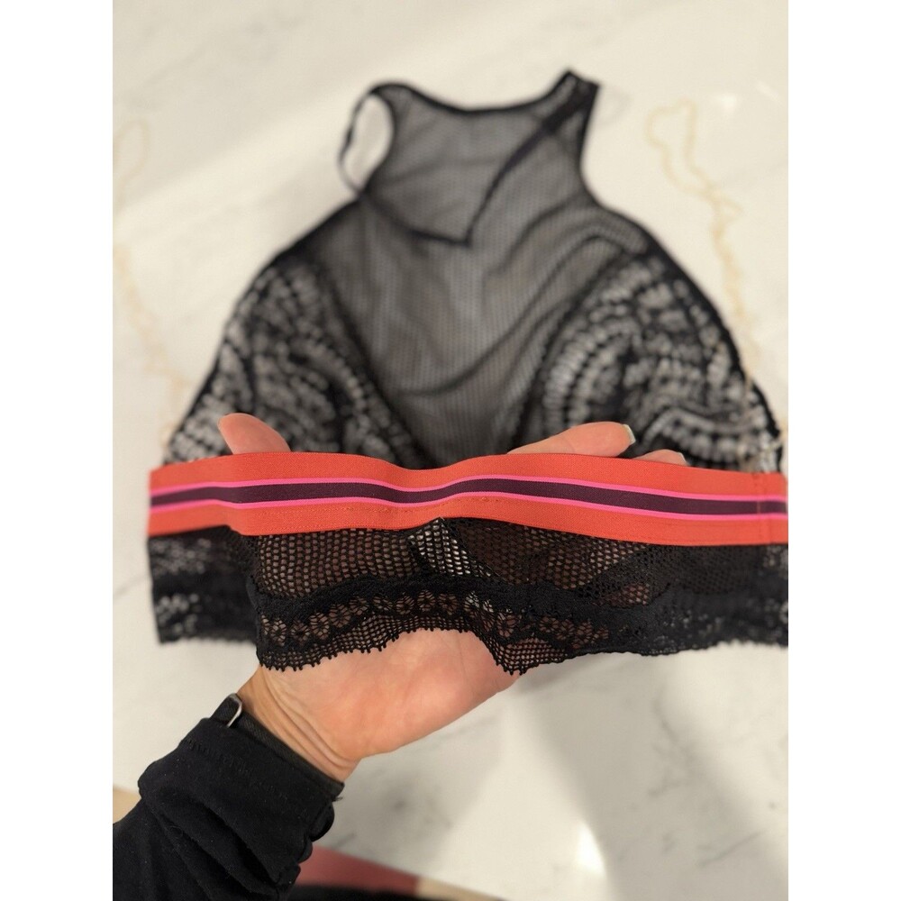 Victoria’s Secret Black High-Neck Bralette Pink & Red Band Lg NWT - Picture 4 of 5